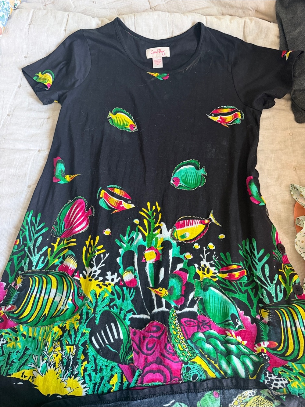 Coral Bay Black Dress with Bright Tropical Fish Print